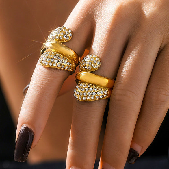 Wholesale Jewelry Dropshaped Zircon Multilayer Splicing 316L Stainless Steel 18K Gold Plated Geometric Ring For Women