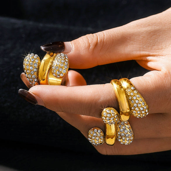 Wholesale Jewelry Dropshaped Zircon Multilayer Splicing 316L Stainless Steel 18K Gold Plated Geometric Ring For Women