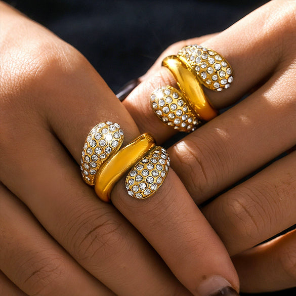Wholesale Jewelry Dropshaped Zircon Multilayer Splicing 316L Stainless Steel 18K Gold Plated Geometric Ring For Women
