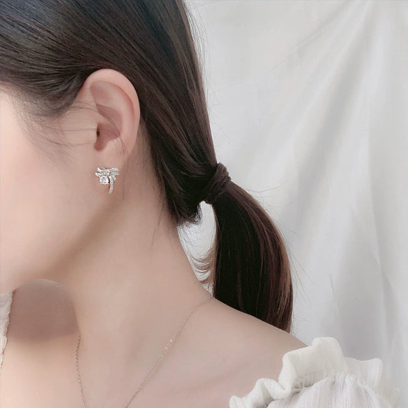 Wholesale Jewelry Earrings Silver Needle Moissanite Bow Microinlay For Girls