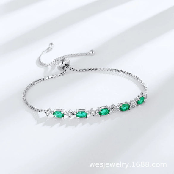 Wholesale Jewelry Eggshaped S925 Silver Cultivated Emerald Geometric Inlay Women's Bracelet