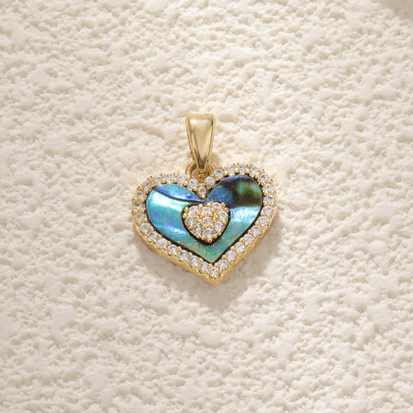 Wholesale Jewelry Elegant Abalone Shellfish Pendant Handmade Inlay Copper Plated Gold Geometric Heart Shape Necklace