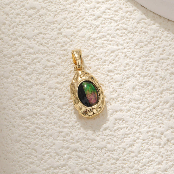 Wholesale Jewelry Elegant Abalone Shellfish Pendant Handmade Inlay Copper Plated Gold Geometric Heart Shape Necklace