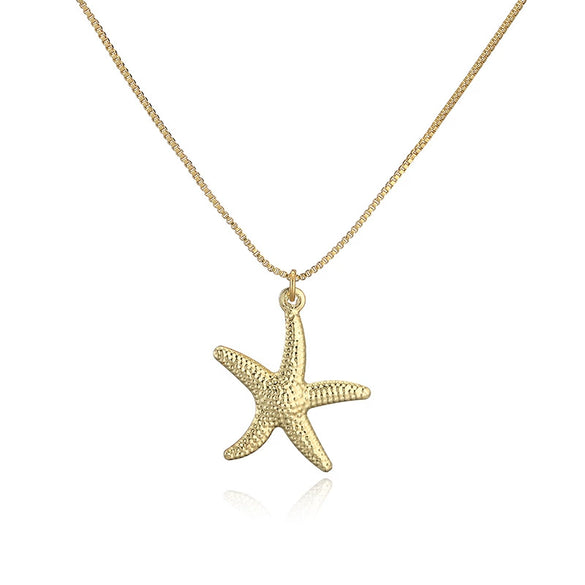 Wholesale Jewelry Elegant Animal Zodiac Copper O Word Chain Starfish Scallop Pearl Clavicle Necklace For Women Electroplated