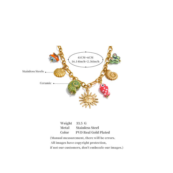 Wholesale Jewelry Elegant Beach Sweet Sun Shell Fish 304 Stainless Steel Plating Cable Chain Necklace