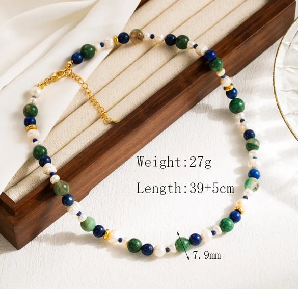 Wholesale Jewelry Elegant Beach Tropical Geometric 304 Stainless Steel Natural Pearls Vary In Size, Please Consider Carefully Before Ordering! Natural Stone 18K Gold Plated Beaded Necklace