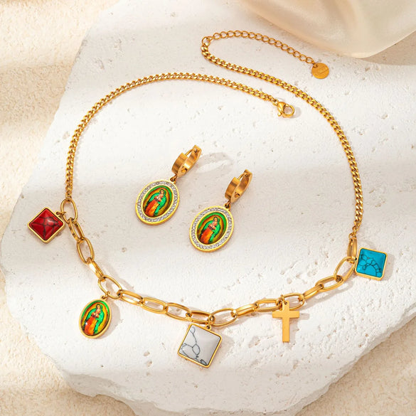 Wholesale Jewelry Elegant Cross Square Oval Titanium Steel Jewelry Set