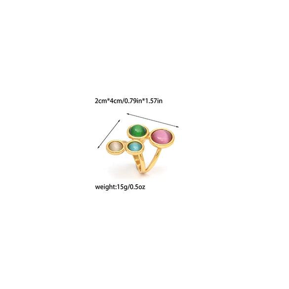 Wholesale Jewelry Elegant Cute Sweet Round 304 Stainless Steel Natural Stone 14K Gold Plated Plating Inlay Rings