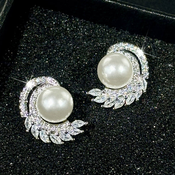 Wholesale Jewelry Elegant Geometric Copper Imitation Pearl Earrings For Women