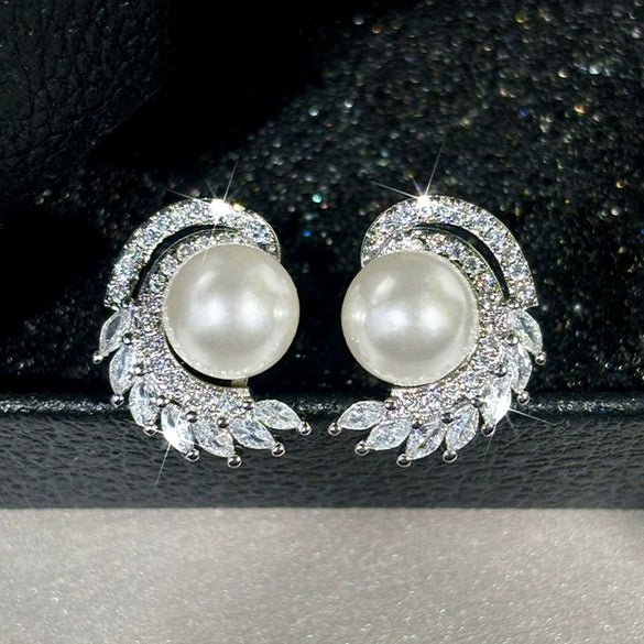 Wholesale Jewelry Elegant Geometric Copper Imitation Pearl Earrings For Women
