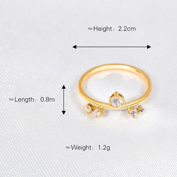 Wholesale Jewelry Elegant Glam Solid Color 304 Stainless Steel Rhinestones 18K Gold Plated Plating Inlay Rings
