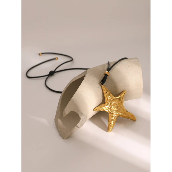 Wholesale Jewelry Elegant Hawaiian Starfish 304 Stainless Steel Wax Rope Pendant Necklace