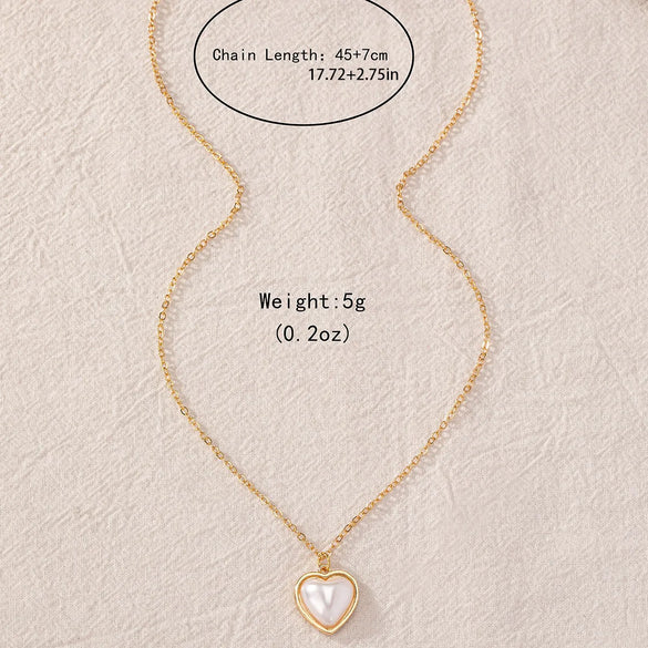 Wholesale Jewelry Elegant Lady Modern Style Heart Shape Plastic Zinc Alloy Artificial Pearls Inlay Pendant Necklace