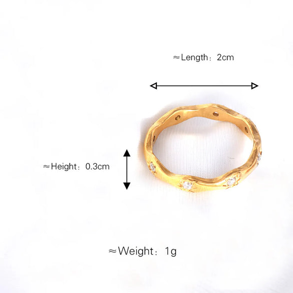 Wholesale Jewelry Elegant Luxurious Solid Color 304 Stainless Steel Rhinestones 18K Gold Plated Plating Inlay Rings