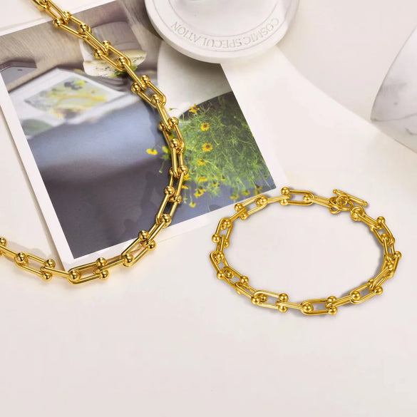 Wholesale Jewelry Elegant Modern Style Streetwear Solid Color 304 Stainless Steel 18K Gold Plated Bracelets Earrings Necklace