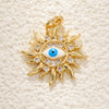 Wholesale Jewelry Elegant Natural Style Copper Plated Real Gold Sun Pendant Necklace With Zircon Eyes And Star Pattern