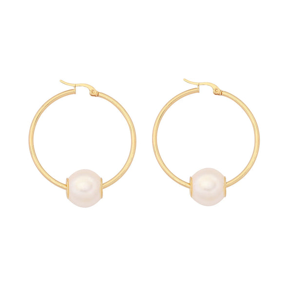 Wholesale Jewelry Elegant Pearl Geometric Stainless Steel Earrings Electroplated For Women
