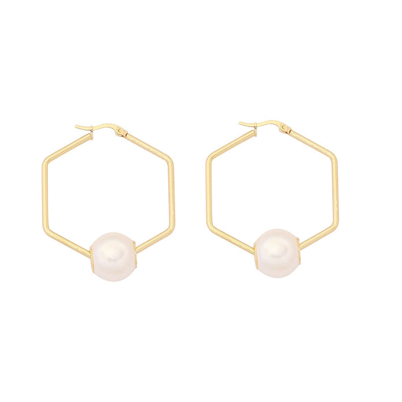 Wholesale Jewelry Elegant Pearl Geometric Stainless Steel Earrings Electroplated For Women