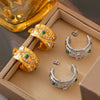 Wholesale Jewelry Elegant Retro Style Square Pendant Titanium Steel And Turquoise Electroplating Earrings And Necklace