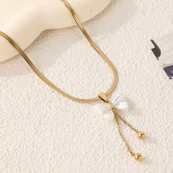 Wholesale Jewelry Elegant Romantic Simple Style Bow Knot 304 Stainless Steel 18K Gold Plated Plating Pendant Necklace