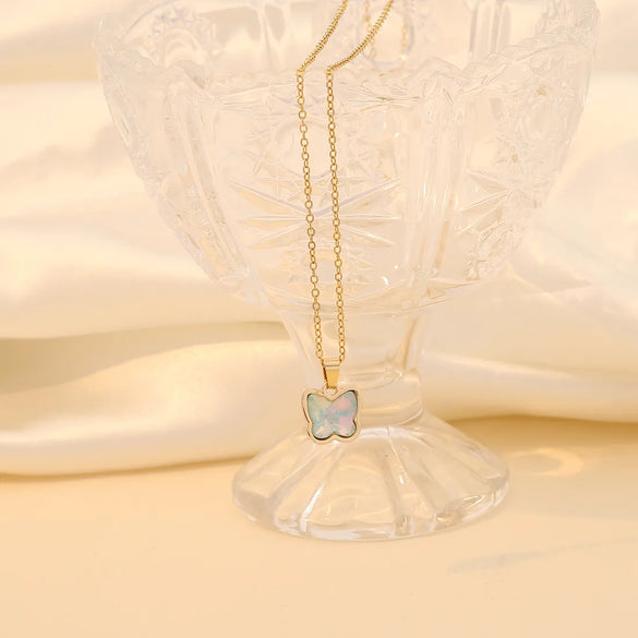 Wholesale Jewelry Elegant Simple Style Butterfly 304 Stainless Steel Glass 18K Gold Plated Plating Inlay Pendant Necklace