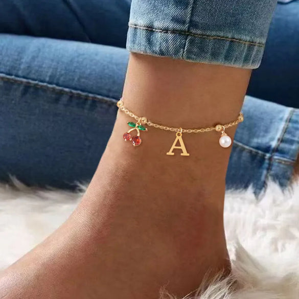 Wholesale Jewelry Elegant Simple Style Classic Style Letter Cherry 201 Stainless Steel 304 Stainless Steel Copper 18K Gold Plated Anklet