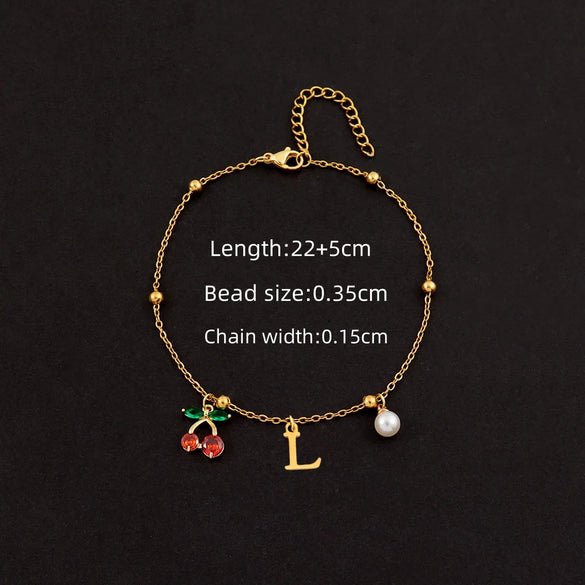 Wholesale Jewelry Elegant Simple Style Classic Style Letter Cherry 201 Stainless Steel 304 Stainless Steel Copper 18K Gold Plated Anklet