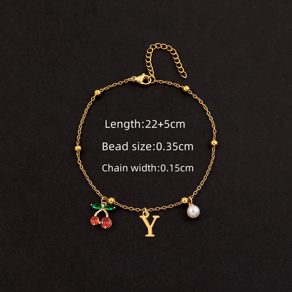 Wholesale Jewelry Elegant Simple Style Classic Style Letter Cherry 201 Stainless Steel 304 Stainless Steel Copper 18K Gold Plated Anklet