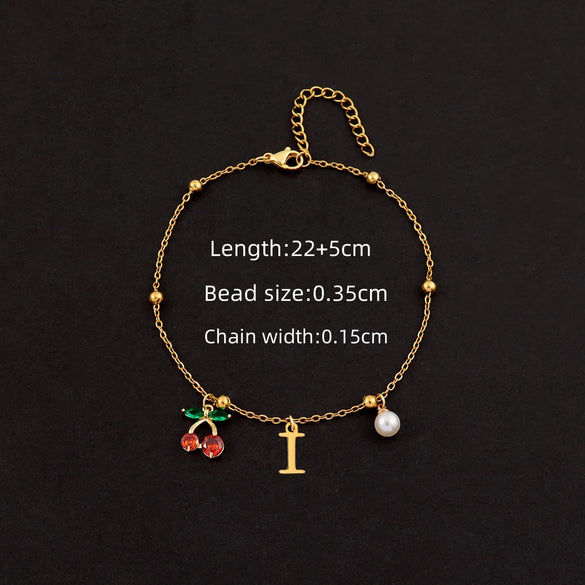 Wholesale Jewelry Elegant Simple Style Classic Style Letter Cherry 201 Stainless Steel 304 Stainless Steel Copper 18K Gold Plated Anklet