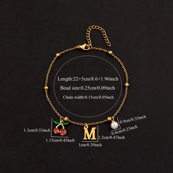 Wholesale Jewelry Elegant Simple Style Classic Style Letter Cherry 201 Stainless Steel 304 Stainless Steel Copper 18K Gold Plated Anklet