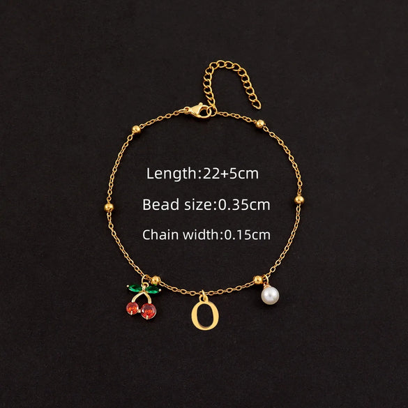 Wholesale Jewelry Elegant Simple Style Classic Style Letter Cherry 201 Stainless Steel 304 Stainless Steel Copper 18K Gold Plated Anklet