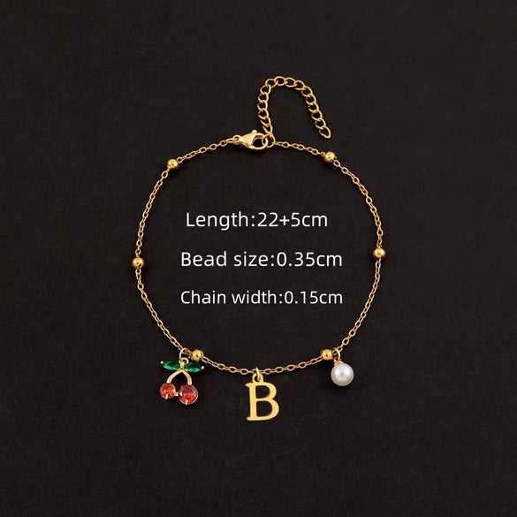 Wholesale Jewelry Elegant Simple Style Classic Style Letter Cherry 201 Stainless Steel 304 Stainless Steel Copper 18K Gold Plated Anklet
