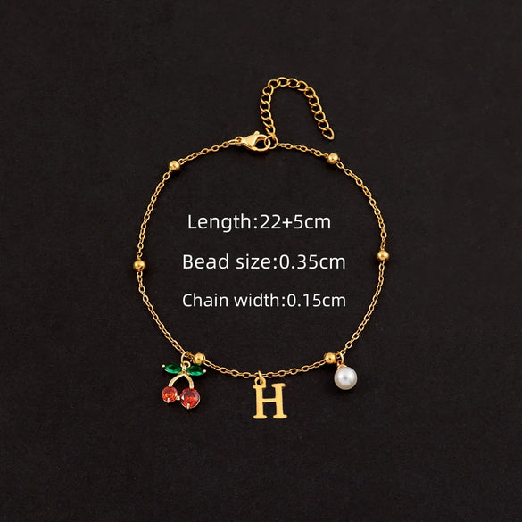 Wholesale Jewelry Elegant Simple Style Classic Style Letter Cherry 201 Stainless Steel 304 Stainless Steel Copper 18K Gold Plated Anklet
