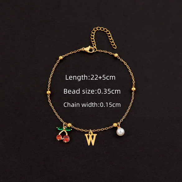 Wholesale Jewelry Elegant Simple Style Classic Style Letter Cherry 201 Stainless Steel 304 Stainless Steel Copper 18K Gold Plated Anklet
