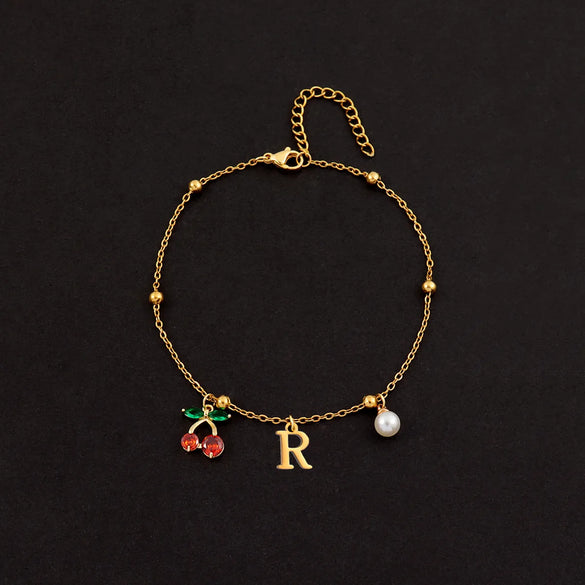 Wholesale Jewelry Elegant Simple Style Classic Style Letter Cherry 201 Stainless Steel 304 Stainless Steel Copper 18K Gold Plated Anklet