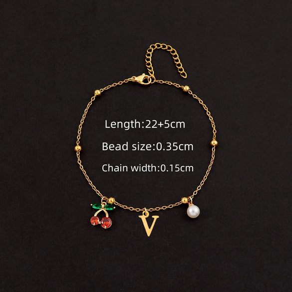 Wholesale Jewelry Elegant Simple Style Classic Style Letter Cherry 201 Stainless Steel 304 Stainless Steel Copper 18K Gold Plated Anklet