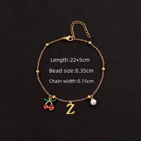 Wholesale Jewelry Elegant Simple Style Classic Style Letter Cherry 201 Stainless Steel 304 Stainless Steel Copper 18K Gold Plated Anklet