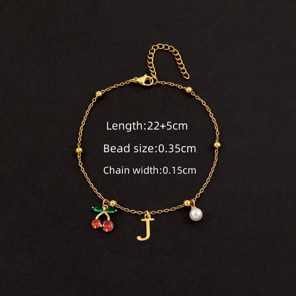 Wholesale Jewelry Elegant Simple Style Classic Style Letter Cherry 201 Stainless Steel 304 Stainless Steel Copper 18K Gold Plated Anklet