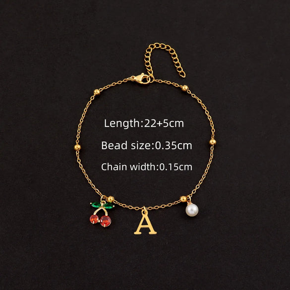 Wholesale Jewelry Elegant Simple Style Classic Style Letter Cherry 201 Stainless Steel 304 Stainless Steel Copper 18K Gold Plated Anklet