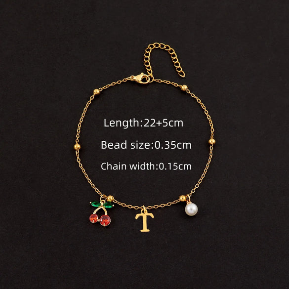 Wholesale Jewelry Elegant Simple Style Classic Style Letter Cherry 201 Stainless Steel 304 Stainless Steel Copper 18K Gold Plated Anklet