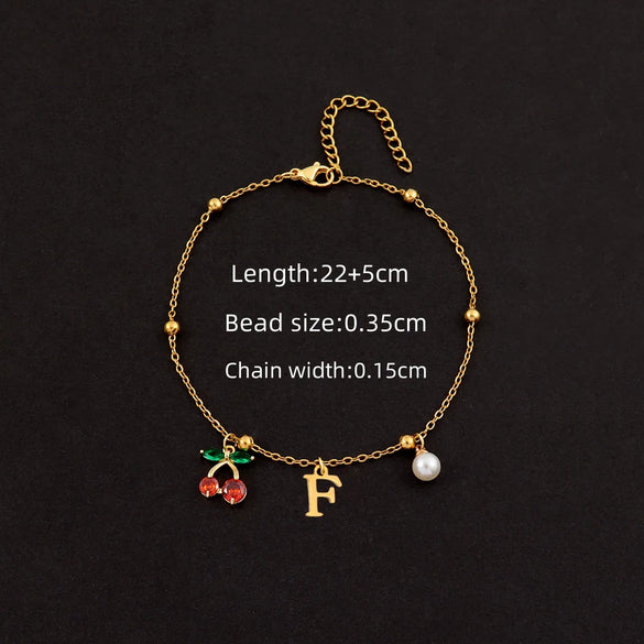 Wholesale Jewelry Elegant Simple Style Classic Style Letter Cherry 201 Stainless Steel 304 Stainless Steel Copper 18K Gold Plated Anklet