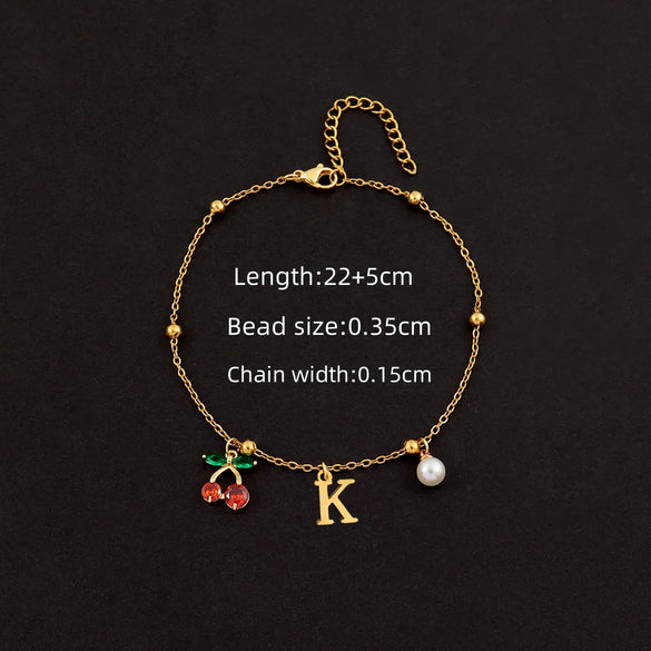 Wholesale Jewelry Elegant Simple Style Classic Style Letter Cherry 201 Stainless Steel 304 Stainless Steel Copper 18K Gold Plated Anklet