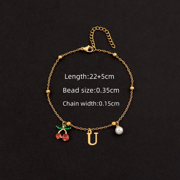 Wholesale Jewelry Elegant Simple Style Classic Style Letter Cherry 201 Stainless Steel 304 Stainless Steel Copper 18K Gold Plated Anklet