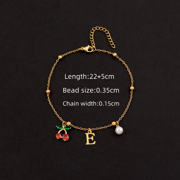 Wholesale Jewelry Elegant Simple Style Classic Style Letter Cherry 201 Stainless Steel 304 Stainless Steel Copper 18K Gold Plated Anklet