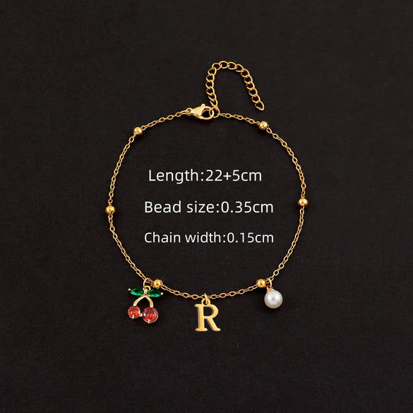 Wholesale Jewelry Elegant Simple Style Classic Style Letter Cherry 201 Stainless Steel 304 Stainless Steel Copper 18K Gold Plated Anklet