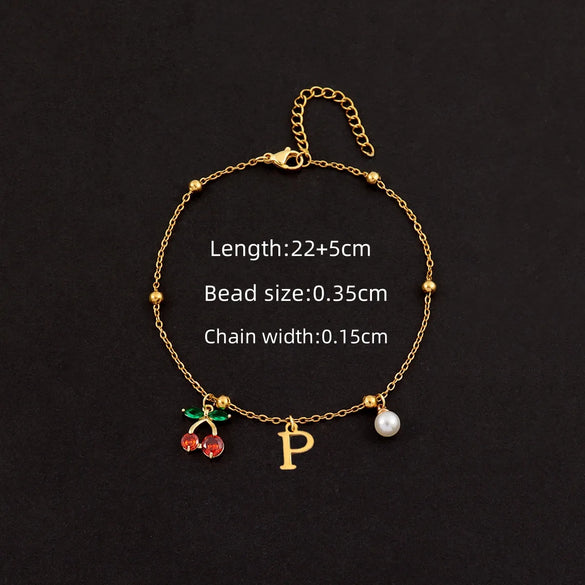 Wholesale Jewelry Elegant Simple Style Classic Style Letter Cherry 201 Stainless Steel 304 Stainless Steel Copper 18K Gold Plated Anklet