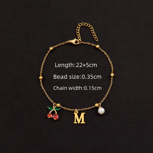 Wholesale Jewelry Elegant Simple Style Classic Style Letter Cherry 201 Stainless Steel 304 Stainless Steel Copper 18K Gold Plated Anklet