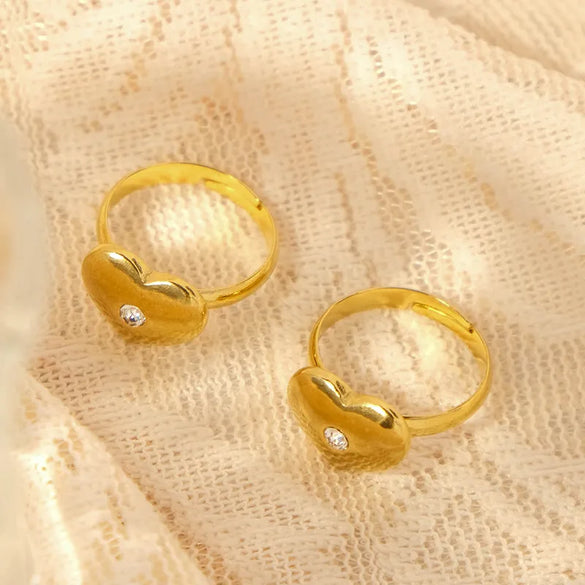 Wholesale Jewelry Elegant Simple Style Heart Shape Rhombus Bow Knot 304 Stainless Steel Zircon 14K Gold Plated Hollow Out Inlay Open Rings