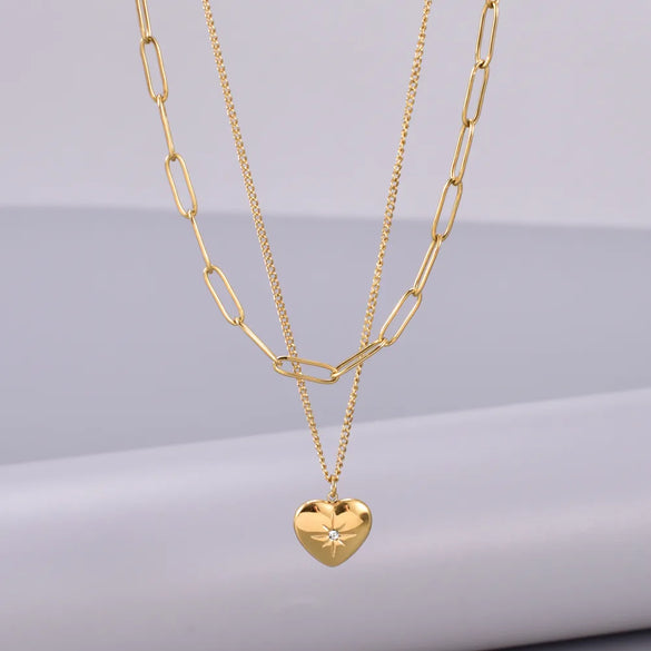 Wholesale Jewelry Elegant Simple Style Solid Color 304 Stainless Steel Titanium Steel 18K Gold Plated Plating Double Layer Necklaces Pendant Necklace