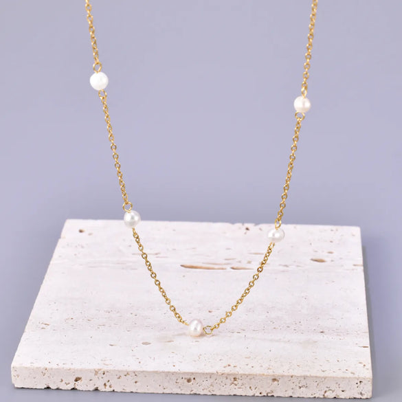 Wholesale Jewelry Elegant Simple Style Solid Color 304 Stainless Steel Titanium Steel Freshwater Pearl 18K Gold Plated Plating Inlay Bracelets Necklace